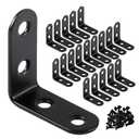 20 Pack 1-9/16" L Brackets for Shelves Corner Brace| Heavy Duty Stainless Steel Wall Mount Bracket| Black Metal Small Braces with Screws for Wood Furniture