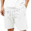 HOTake Mens Corduroy Shorts Casual 7 Inch Elastic Waist Drawstring Summer Beach Loose Fit Shorts (X-Large, A2-white)