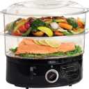 BELLA Two Tier Food Steamer with Stackable Baskets & Removable Base for Fast Simultaneous Cooking - Auto Shutoff & Boil Dry Protection, 7.4 QT, Black
