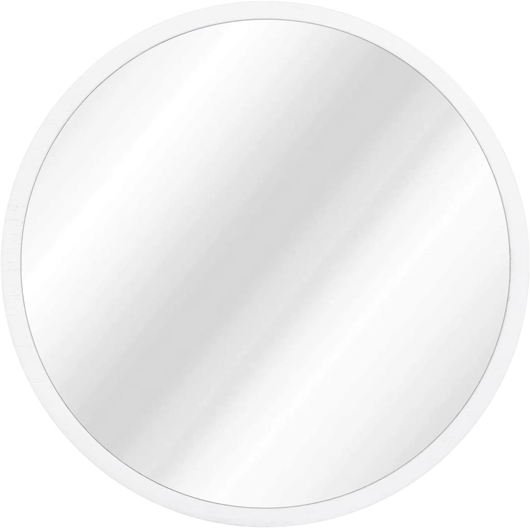 Circle Wall Mirror Round Mirror with Wood Framed Bathroom Decorative Vanity Mirror for Living Room Entryway Bedroom,White, 24"