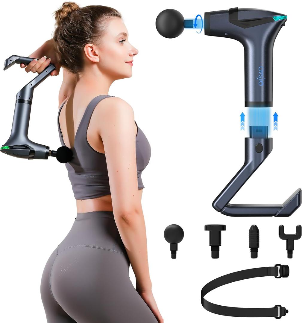3-in-1 Detachable Percussion Massage Gun with Extension Handle, Muscle Massage Gun Deep Tissue for Arm Shoulder Lower Back Thigh Waist, Portable & Quiet for Home Gym Office Use,12 Speeds-Gifts for All