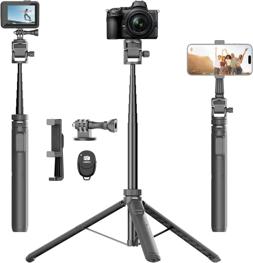 Selfie Stick Tripod for Gopro Camera, 70" Extendable Tripod for iPhone with Remote, Universal Phone Holder, Action Camera Adapter, Compatible with GoPro Hero 11 10 9 8 7 6 5 DJI Insta360