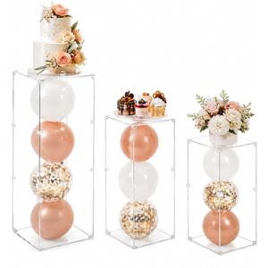 Sintuff 3 Pcs Acrylic Square Pedestal Stand Display Pedestal Stand for Flowers, Sculptures, Cake, for Wedding Events, Art Gallery, Birthday Party Decor(31.5"11.8"(L), 27.6"11.2"(m), 23.6"10.2"(s))