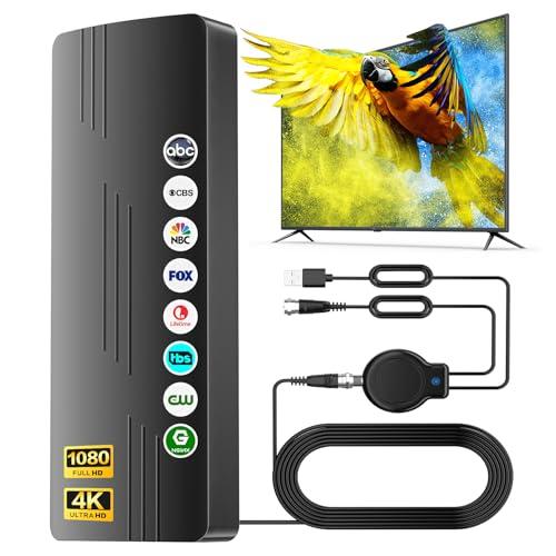 2025 Upgraded TV Antenna Indoor Outdoor, 360° Reception 2800+ Miles Long Range, Digital Antenna with Signal Booster, Waterproof,Supports 8K 4K HD 1080P Tv Antenna for Local Channels