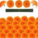 Hananona 50Pcs Artificial Marigold Flower Heads, Silk Marigold Heads Bulk Fake Flowers for Dia De Los Muertos Decor DIY Marigold Garland Day of The Dead Decorations (Orange)