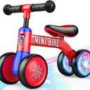 Baby Balance Bike 1 2 Year Old: Spider Baby Bike for 10-24 Month with Light & 4 Wheels Babies Boy Gifts Toddler First Riding on Toys First Christmas Birthday Gift for 1+ Year Old Boy & Girl (Blue Red)