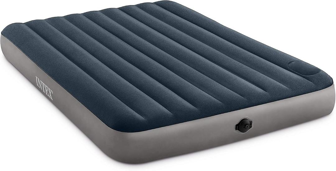 Intex 64783E Dura-Beam Standard Single-High Air Mattress: Fiber-Tech Queen Size 2-Step Pump 10in Bed Height 600lb Weight Capacity