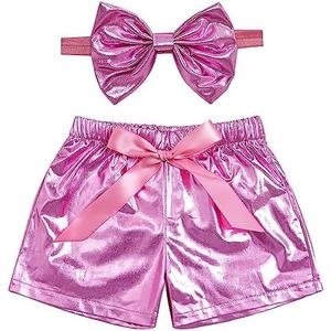 ZYBOUTIC Baby Girls Metallic Shorts Sparkle Shiny Toddler Shorts PU Faux Leather Girls Birthday Short Pants Halloween Christmas Newyear, Size: 6-7Y