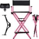 Lorvain Pink Foldable Makeup Artist Stool Chair, Aluminum Makeup Chair with Head Rest for Studio Salon Vanity, Bar Height, 8.66 inches x 20.48 inches x 37.6 inches