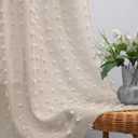 KOUFALL Taupe Small Window Curtain for Bathroom,Boho Pom Pom Textured Earthy Neutral Semi Sheer Short Curtains for Kitchen,52 by 45 Inch Length (Light Tan)