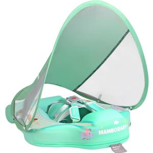 Mambobaby Float with Canopy and Tail New Upgraded Non-Inflatable Baby Pool Float Mambo Float Swim Trainer Solid Infant Swim Float Adjustable Pearl Foam Baby Swim Ring