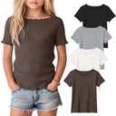 Halfchet 4 Pack Girls' Short Sleeve T-Shirts, 4-Color, 9-10 Years