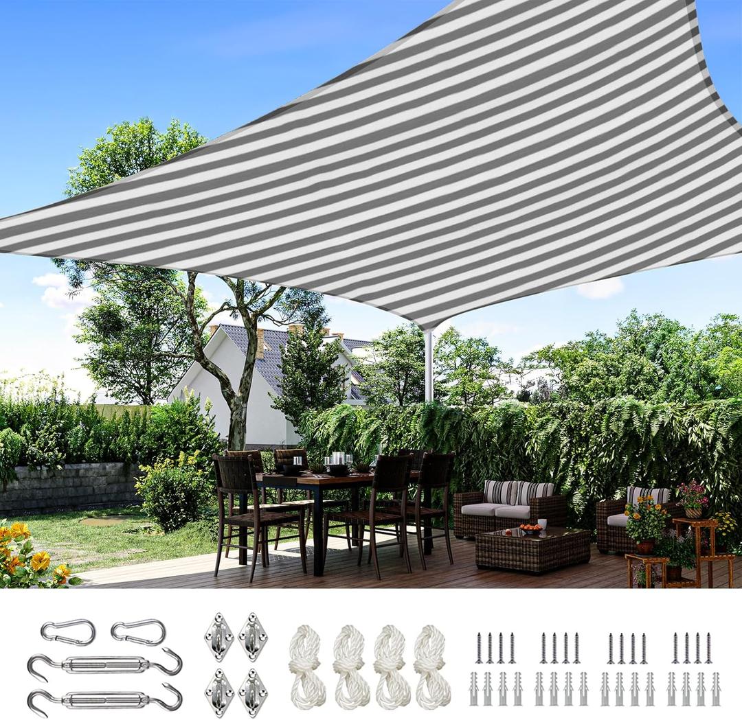 Quictent 20X20FT 185G HDPE Square Sun Shade Sail Canopy 98% UV Block Outdoor Patio Garden with Hardware Kit (White and Grey)