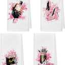 kunlisa Pink and Black Towels Bxathroom Sets Decor, Modern Makeup Brush Perfume Black and Pink Kitchen Dish Towels, Bathroom Hand Towels Set of 4 (Woman2)