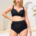 RELLECIGA Women's High Waisted Bikini Bottom Tummy Control Ruched Full Coverage Swim Bottom (Black, S)