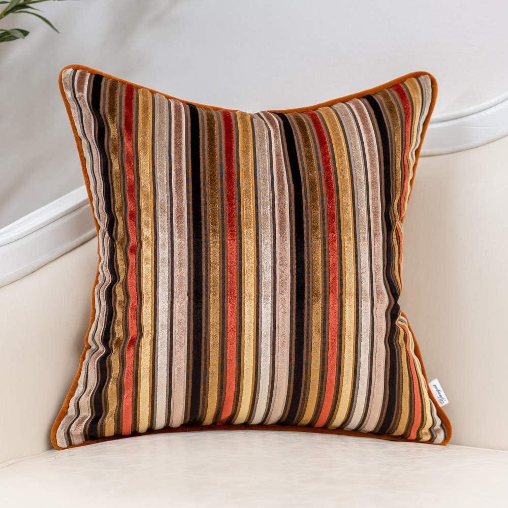 Yangest Orange Striped Throw Pillow Cover Multicolor Velvet Cushion Cover Modern Bohemian Pillowcase for Sofa Couch Bedroom Living Room Home Christmas Decoration,16x16 Inch