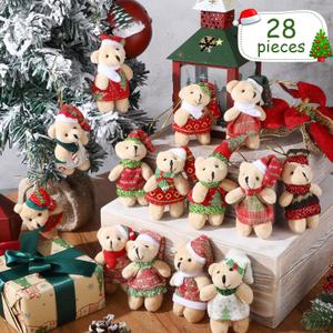 28 Pieces 3 Inches Christmas Stuffed Animal Toys Small Animal Plush Key Chain Plush Animal Toy Set for Christmas Tree Decorations, Stocking Stuffing, Party Gifts (Mixed Style)