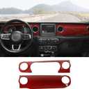 RT-TCZ Center Console Trim Cover Dashboard Control Panel Cover Decorative Interior Accessories for Jeep Wrangler JL JLU & Gladiator JT 2018-2022,Red Carbon Fiber
