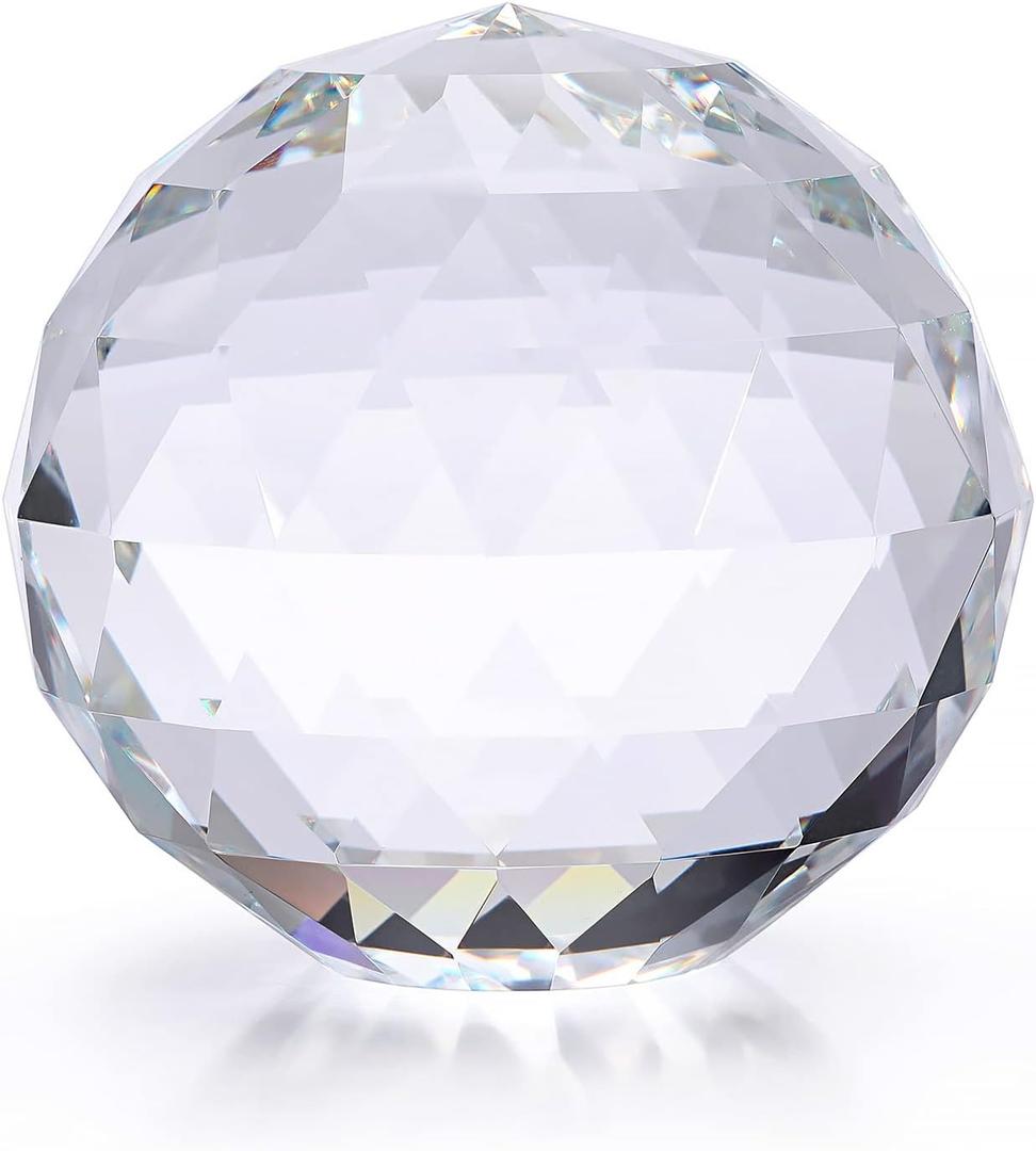 OwnMy 80MM Clear Crystal Suncatcher Ball Sparkle Crystal Suncatcher Prism Rainbow Makers Sphere, Faceted Glass Globe Sphere Paperweight Window Sun Catcher Gazing Ball for Garden Decor