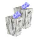 2 Pack Can Wood Waste Basket Wooden Garbage Bins Decorative Farmhouse Can for Bathroom Bedroom Office Desk Living Room (Rustic White)