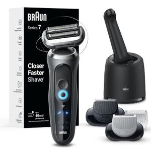 Braun Electric Shaver for Men, Series 7 7177cc, Wet & Dry Shave, Turbo & Gentle Shaving Modes, Waterproof Foil Shaver, Space Grey (10 Piece)