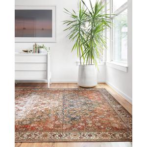 Loloi Layla Collection LAY-05 Ocean/Multi 2'-3" x 3'-9" .13" Thick Accent Rug, Soft, Durable, Vintage Inspired, Distressed, Low Pile, Non-Shedding, Easy Clean, Printed, Living Room Rug
