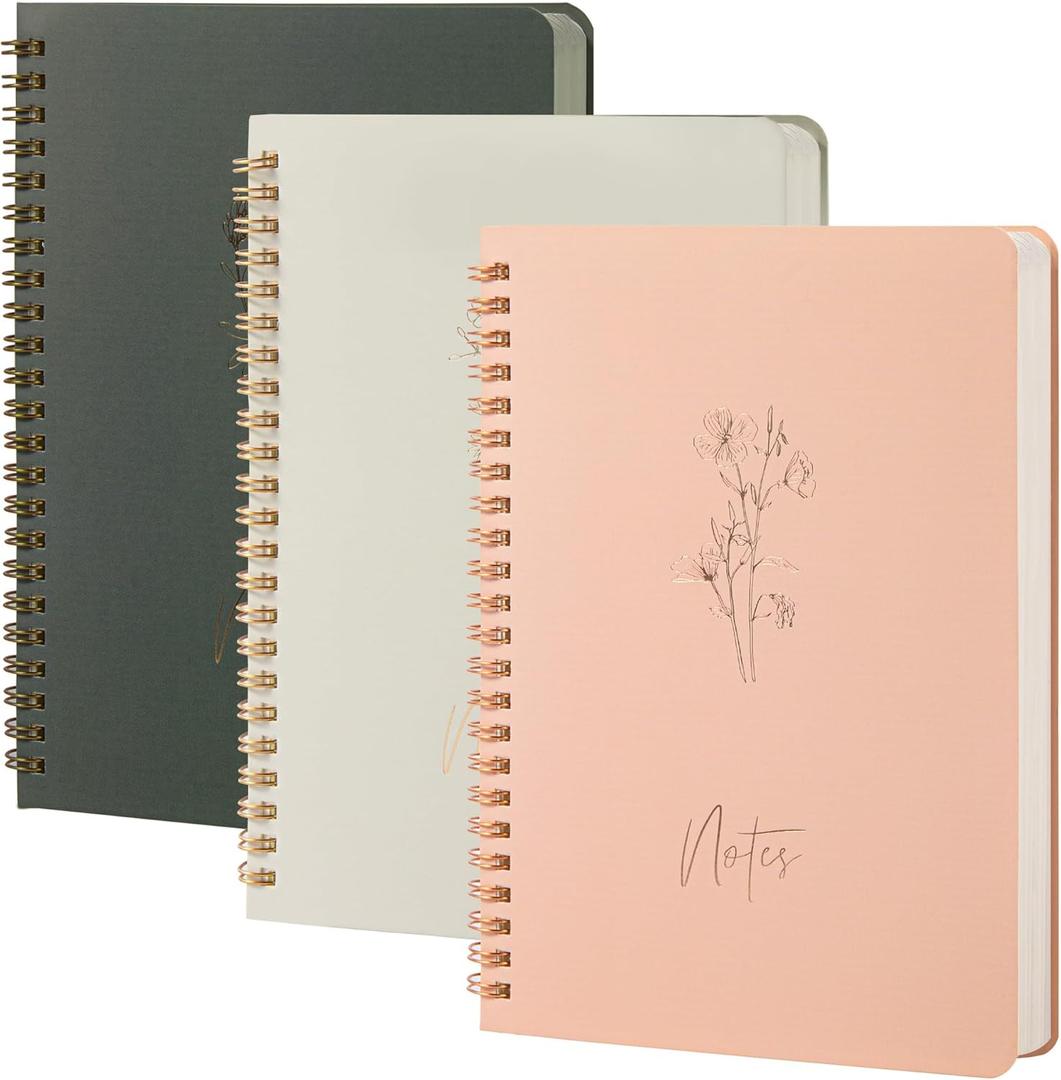 3 Pcs Spiral Notebooks For Women - Aesthetic College Ruled Journal/Notebook with Large Pockets & 7mm 60 Sheets Lined Pages - for School and Office SuppliesA5, 5.7" x 8.3" (Pack 1)