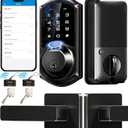 Veise VE07-L Fingerprint Smart Locks for Front Door with 2 Lever Handle Set, App Control, Keyless Entry, Electronic Digital Keypad Deadbolt, Auto Lock, Waterproof, Easy to Install, Matte Black