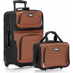 Travel Select Amsterdam Softside Expandable Rolling Luggage Set, 2-Piece Upright Suitcases with 2-Wheel Design, Lightweight Durable Polyester, Orange