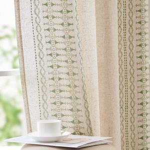 jinchan Boho Curtains for Bedroom Linen Blend Window Curtains 84 Inches Long 2 Panels Sage Green Farmhouse Embroidered Drapes for Living Room Bohemian Light Filtering Grommet Drapes Sage on Beige
