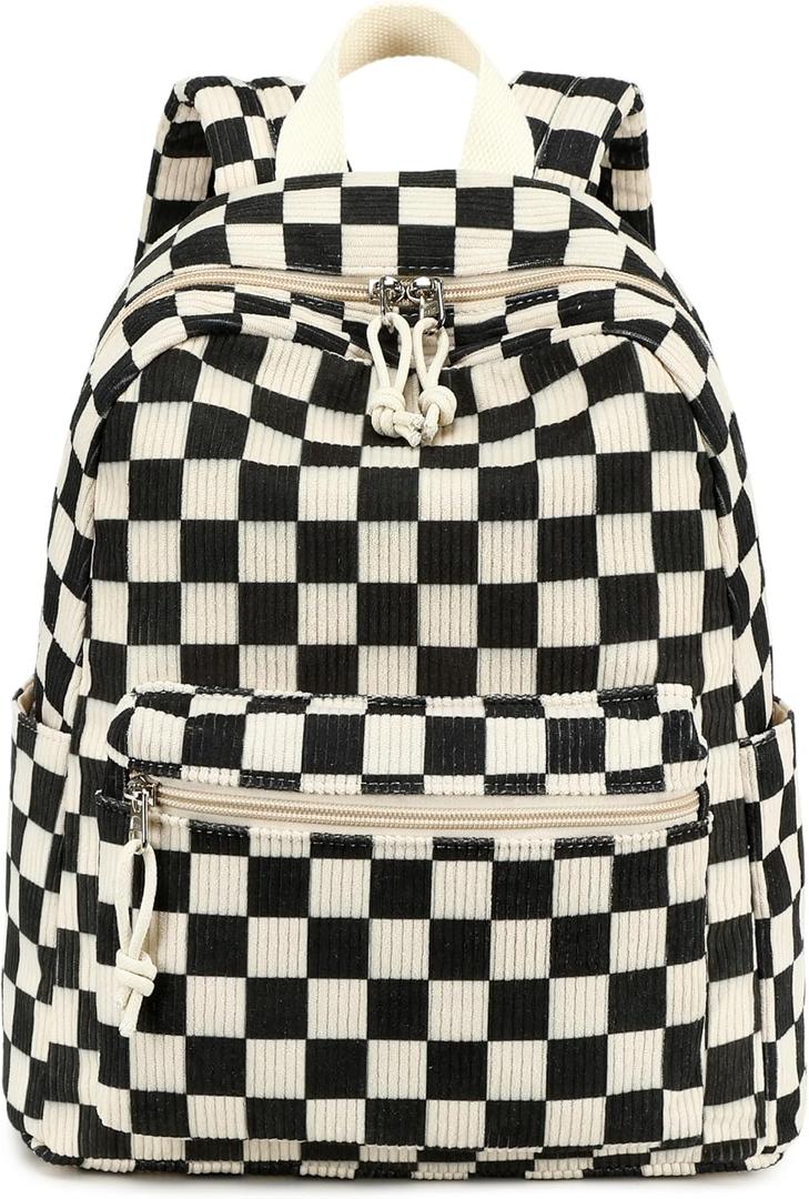 LEDAOU Mini Backpack Girls Toddler Cute Small Backpack Purse for Women Teens Kids School Travel Shoulder Bag (Black White Check)