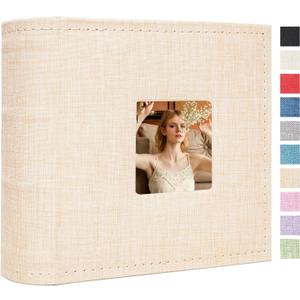 Small Photo Album 4x6 100 Pockets with Writing Space Linen Cover Picture Book Holds 4x6 Photos for Wedding, Baby, Family, Graduation (White)