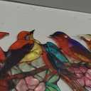 Stained Glass Window Hanging, Red Bird Cardinal Robin Bluebird Suncatcher for Window Door Home Decoration, Pink Floral Double Side Sun Catchers Glass Panel, Housewarming Birthday Gifts for Mom
