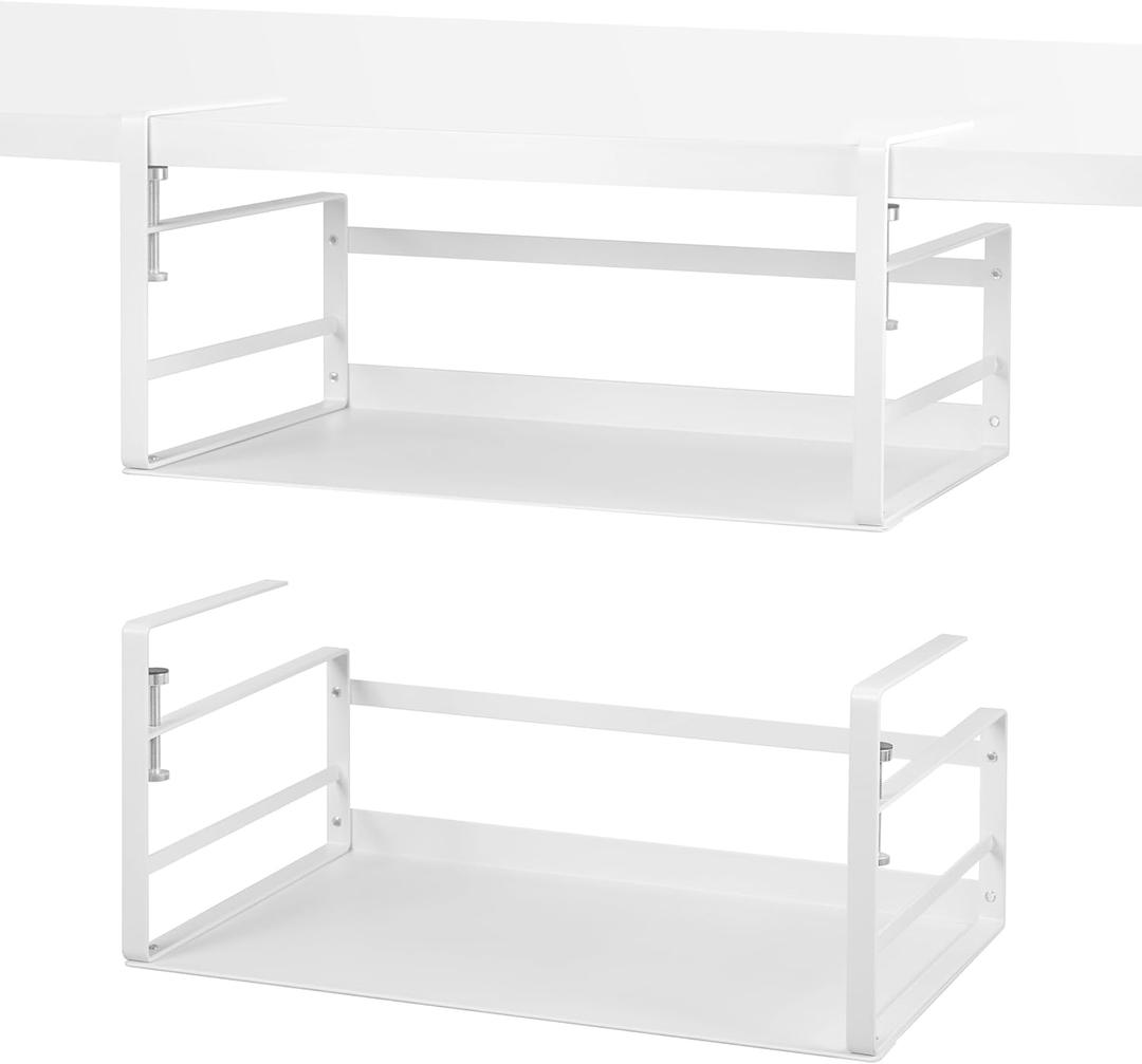 Nxconsu 2Pack Under Shelf Storage Basket Organizer Hanging Holder for Kitchen Cabinet Pantry Cupboard Desk Bookshelf Organization Space Saver Heavy Duty Slide-in Adjustable Mounting Clamp White Large (9.84D * 16.41W * 7.08H)