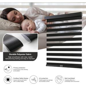 AOSKY Cordless Zebra Blinds for Windows Pull Down Roller Window Shades Dual Layer Light Filtering Privacy for Day and Night, Free-Stop Door Shades for Home Easy to Install (24" W X 72" H, Black)