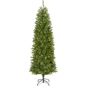 National Tree Company 6.5 ft Pre-Lit Kingswood Fir Slim Artificial Christmas Tree, 250 Clear Lights, 719 Tips, Includes Stand, Green