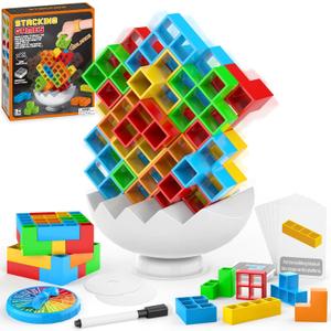 70PCS Stack Game for Adult & Kids, 3D Tetra Board Tower Games for Family Travel Party, 2 Players Balance Stacking Toy, Team Toys Building Block (70PCS - New Edition Base, Mixed Color)
