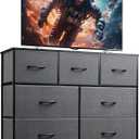 WLIVE 7 Drawer Dresser TV Stand, Entertainment Center, Media Console Table with Metal Frame and Wood Top for TV up to 45 inch, Chest of Drawers for Bedroom, Living Room, Dark Grey
