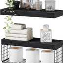 QEEIG Bathroom Shelves Over Toilet - Wall Mounted Floating Shelves Toilet Paper Storage Small Farmhouse Decor Shelf 16 inch Set of 2, Black (019-B2)