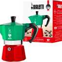 Bialetti - Moka Express Italia Collection: Iconic Stovetop Espresso Maker, Makes Real Italian Coffee, Moka Pot 3 Cups (4.3 Oz - 130 Ml), Aluminium, Colored in Red Green Silver