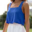 Allimy Women's Summer Thick Shoulder Straps Crop Tops Square Neckline Tank Tops (Blue)