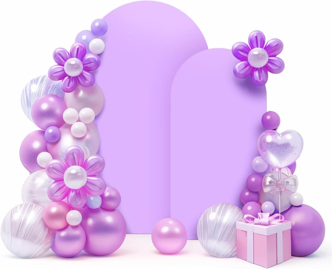 LEBENGURU Set of 2 Upgraded Wedding Arch Cover,Purple Spandex Fitted Arch Backdrop Cover, Round Top Chiara Stand Covers for Birthday Party Baby Shower Banquet Balloon Dcor(6FT,7.2ft)