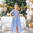 LQSZ Girls Sequin Dress Ruffled Sleeve Toddler Tulle Sparkly Formal Pageant Prom Party Dresses 3-14 Years (9-10 Years, Blue)