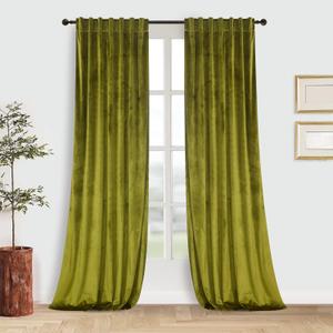 Roslynwood Luxury Soft Olive Velvet Curtains 84 inches Long Back Tab Thermal Insulated Blackout Window Drapes for Living Room/Bedroom/Dining Room, W52 x L84, 2 Panels