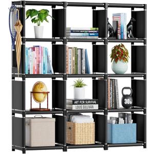 Mavivegue Book Shelf, 12 Cube Storage Organizer, DIY Bookcase, Metal Cube Bookshelf, Cubbies Closet Storage Organizer Shelves for Bedroom,Living Room,Home,Office (12-Grid, Black)