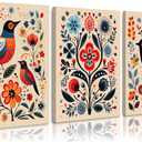 Scandinavian Folk Wall Art Nodic Flower Canvas Wall Decor Norwegian Wall Art Poster Swedish Antique Wall Decor Pictures Floral Bird Prints Vintage Poster for Home Kitchen 12x16x3 Inch Ready to Hang