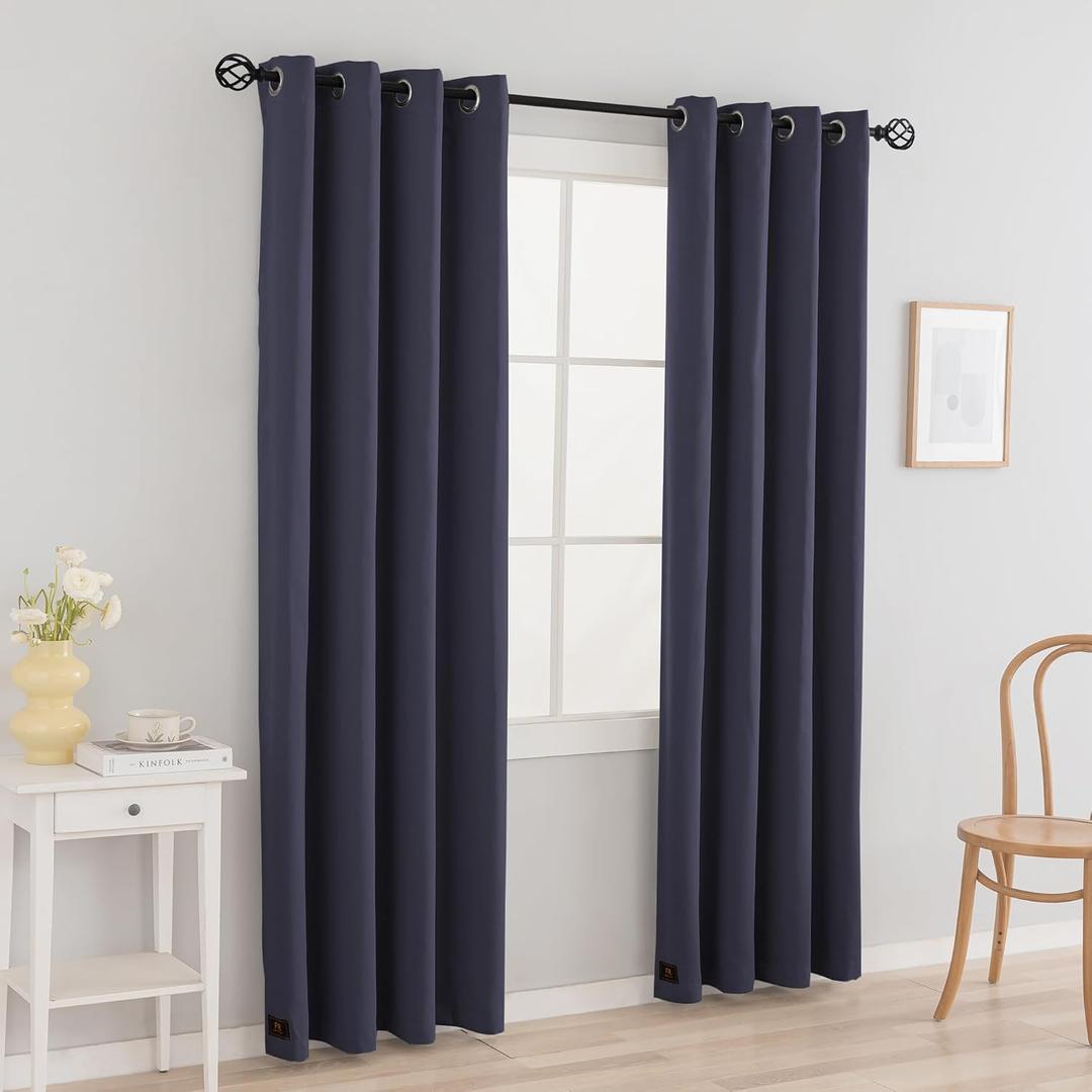 2 Panels Flame Retardant Curtains for Hotels Auditoriums Shopping Malls - Rod Pocket Shading Sound Insulation Curtains(2 Panels, Navy, 52 X 108 in)