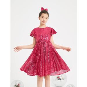 EXARUS Girls Sparkly Dresses Ruffle Sleeve Glitter Sequin Crew Neck A-Line/Bodycon/Tunic Dress for Girl 6Y