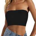 Tube Tops for Women Summer Crop Top Basic Casual Bandeau Going Out Strapless Short Shirt (One Size-Large, Black)