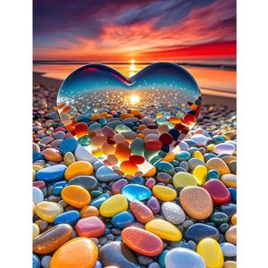 500 Piece Jigsaw Puzzle for Adults Heart-Shaped Sunset Beach Pebbles Colorful Stones Scenic Ocean View Puzzle Challenging 500pc Art Puzzle for Adults & Families (20x15 Inches)